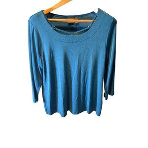 Chico's Travelers Blue Boatneck 3/4 Sleeve Pullover Top Sz M